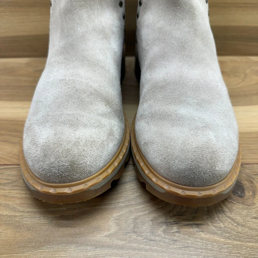 Sorel Lennox Chelsea Boots Womens 7 Beige‎ Suede Studded Waterproof Casual